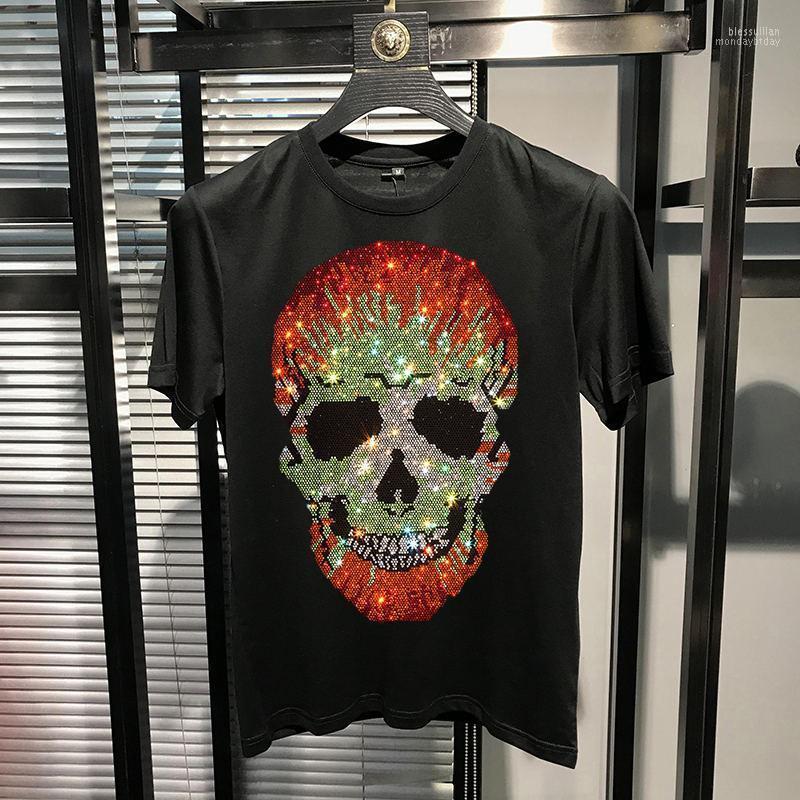 

Men's T-Shirts 2022 Asian Trend Diamond Top Quality Round Neck Bottoming T-Shirt Pure Cotton Fashion Short Sleeve Bles22, As shown asian size