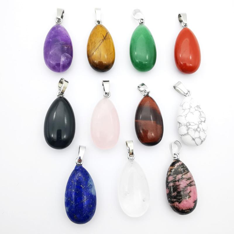 

Pendant Necklaces 15X26MM Drop Obsidian Tiger Eye Clear Crystal Amethysts Rose Pink Quartz Aventurine Lapis Turquoises Stone Necklace