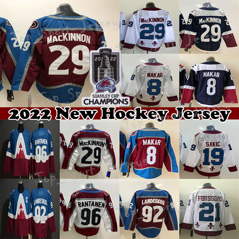 

Colorado 2022 Stanley Cup Champions hockey jersey 29 Nathan MacKinnon 8 Cale Makar 92 Gabriel Landeskog 4 Bowen Byram 21 Peter Forsberg 19 Joe Sakic jerseys, Navy blue+2022 stanley cup finals