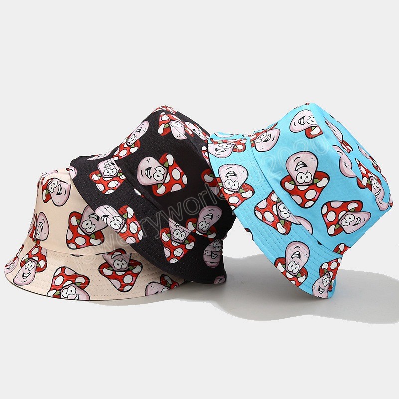 

Mushroom Print Cartoon Cute Bucket Hat Panama Beach Sun Hats For Women Men Foldable Bob Outdoor Street Hip Hop Fishing Cap