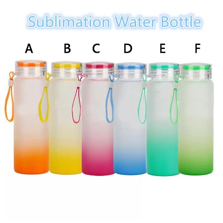 

Sublimation Water Bottle 500ml Frosted Glass Water Bottles gradient Blank Tumbler Drink ware Cups T0421, White