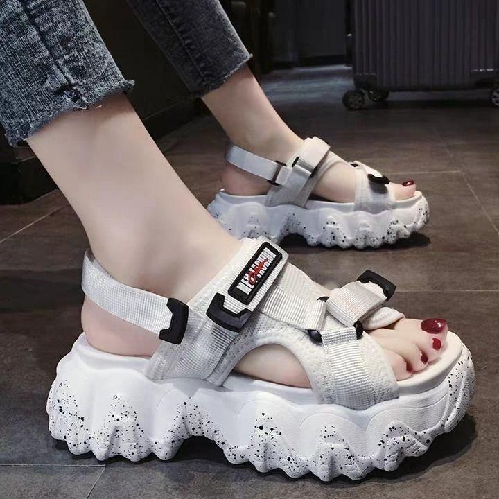 

Sandals Fujin 2022 Women's Slides Fashion Thick Bottom Mesh Breathable Platform Women Shoes High Heels Wedges Causal, Black