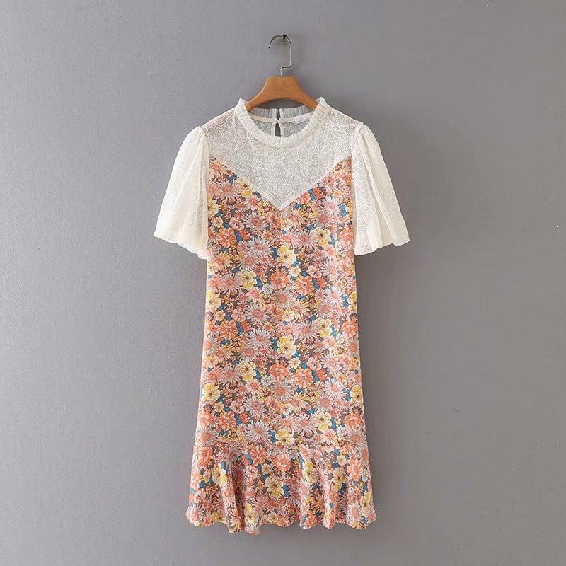 

Plus Size Dresses For Women XL-5XL Round Collar Short Sleeves Printed Lace Floral Dress Large Summer Light FatwomenPlus, Pink