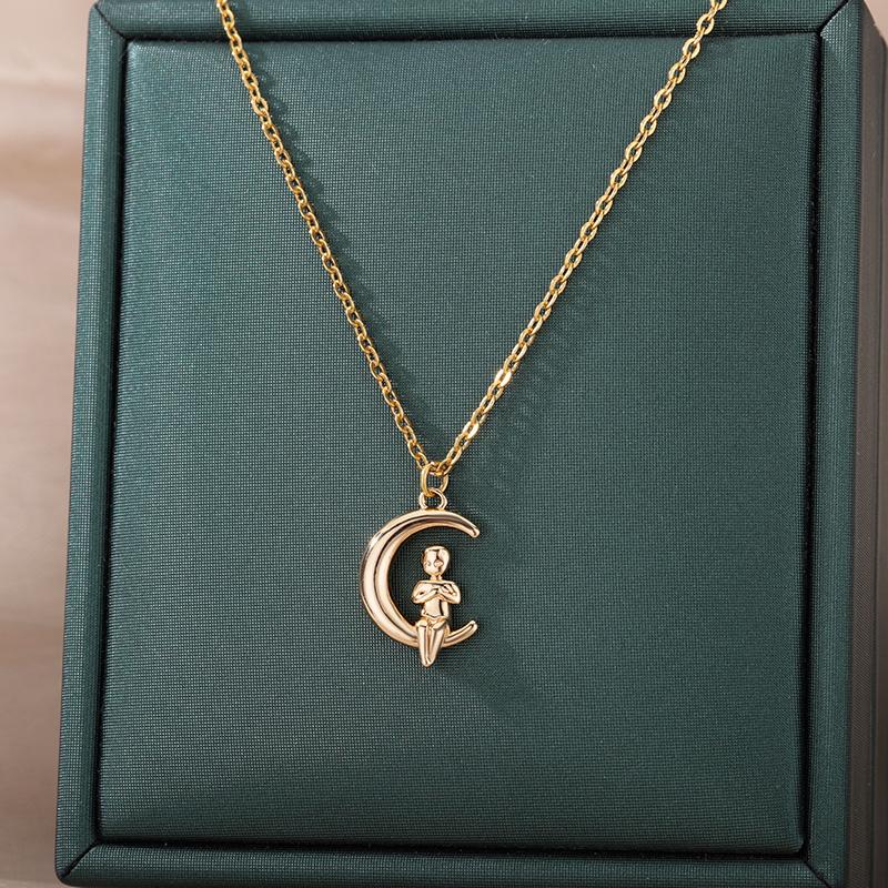 

Chains Vintage Baby Crescent Moon Pendant Necklaces For Women Mom Daughter Son Family Gifts Mother And Child Jewelry Collier FemmeChains