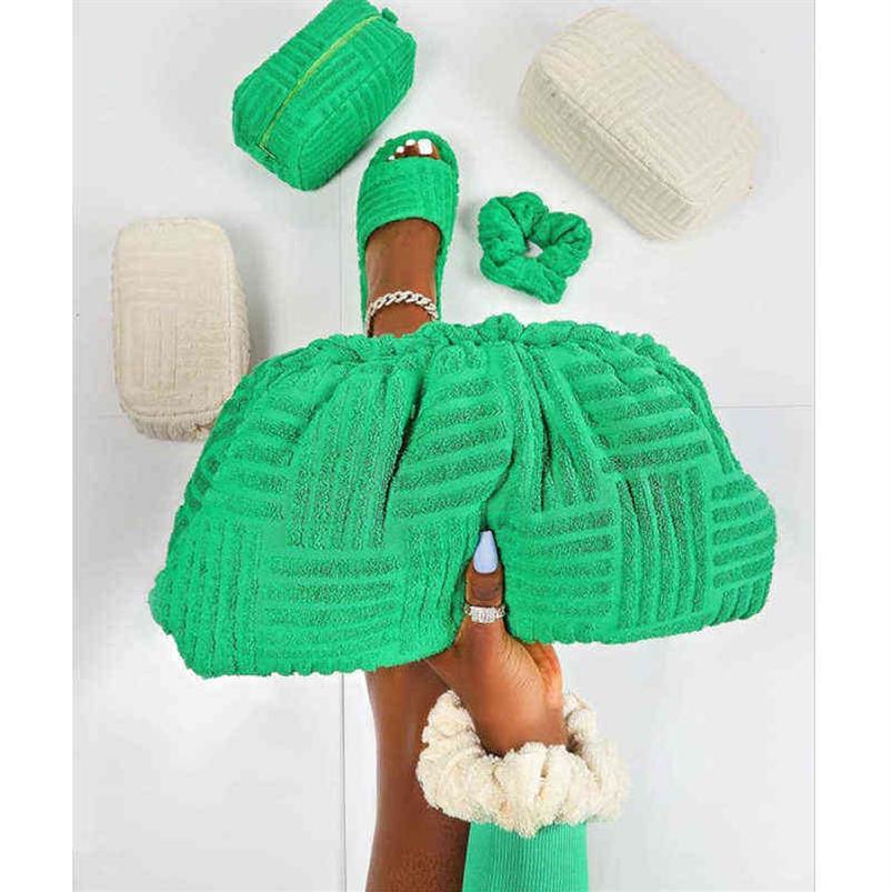 

Popular Trend Classical Women Green Towels Slides and Purses Sets Soft Plush Wool Terry Slippers Clutch Bags for Mujer180Q, Green bag