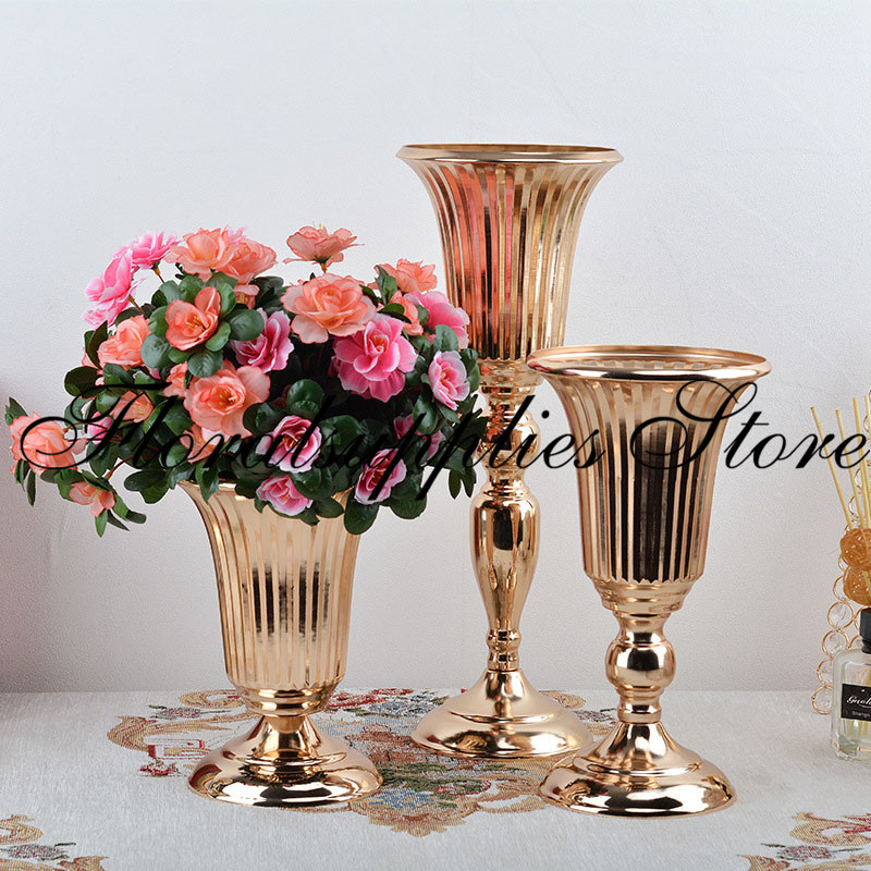 

20/27/39CM Gold Tabletop Vase Metal Wedding Flower Vase Table Centerpiece For Mariage Metal Flowers Vases For Wedding Decoration, As described