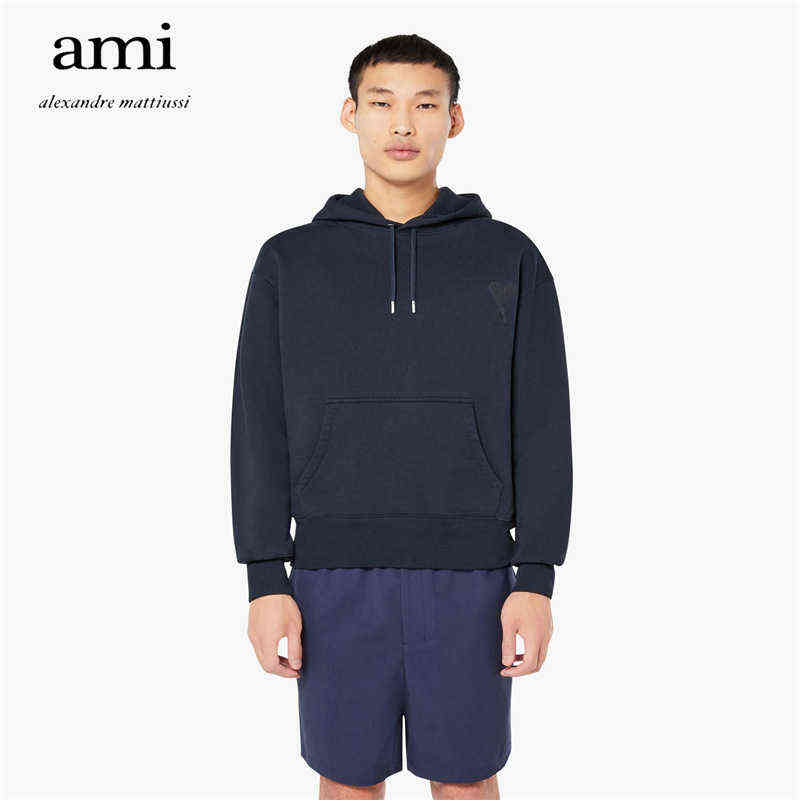 

Ami Paris21 New Same Color Love Embroidery Couple Pullover Long Sleeve Loose Men's and Women's Hoodie Sweater