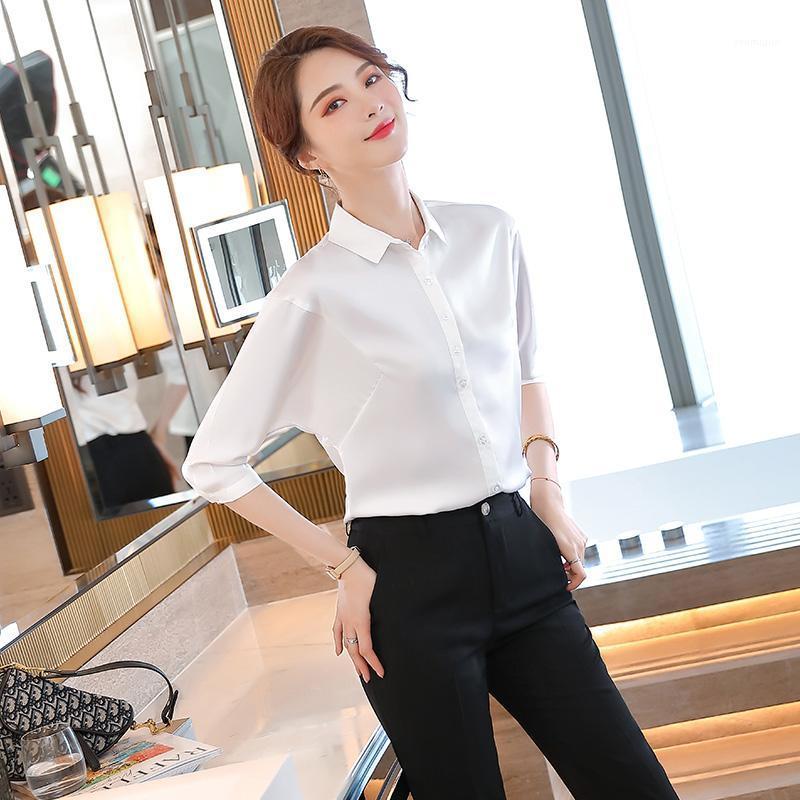 

Women' Blouses & Shirts Summer Formal Women White Half Sleeve 2 Piece Pant And Tops Sets Office Ladies Work Blouse Pantsuits, Shirt only