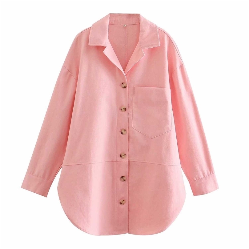 

Oversized Shirt Women Fashion Long Sleeves Blouse Casual Buttoned Top Chic Lady Pink Shirts Woman Tops haut femme 210709