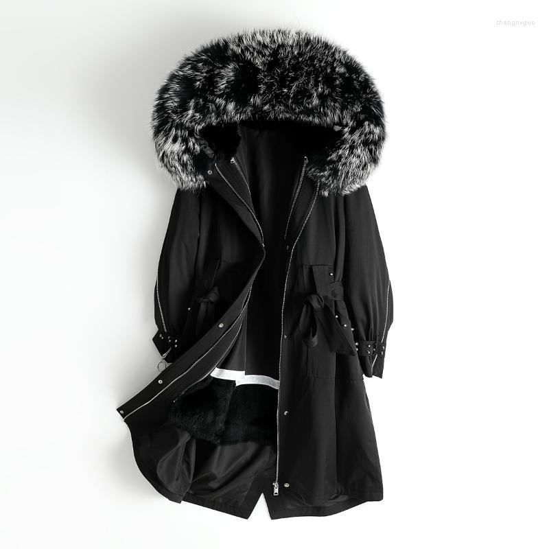 

Women's Fur & Faux Border Haining Pai Overcomes 2022 Off Season Female Raccoon Dog Hair Collar Detachable Rex Liner Hood, Black