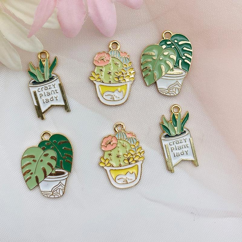 

Charms 10pcs Alloy Enamel Charm Green Plant Cactus Earrings Pendant DIY Jewelry Accessories For Making Earring CharmsCharms