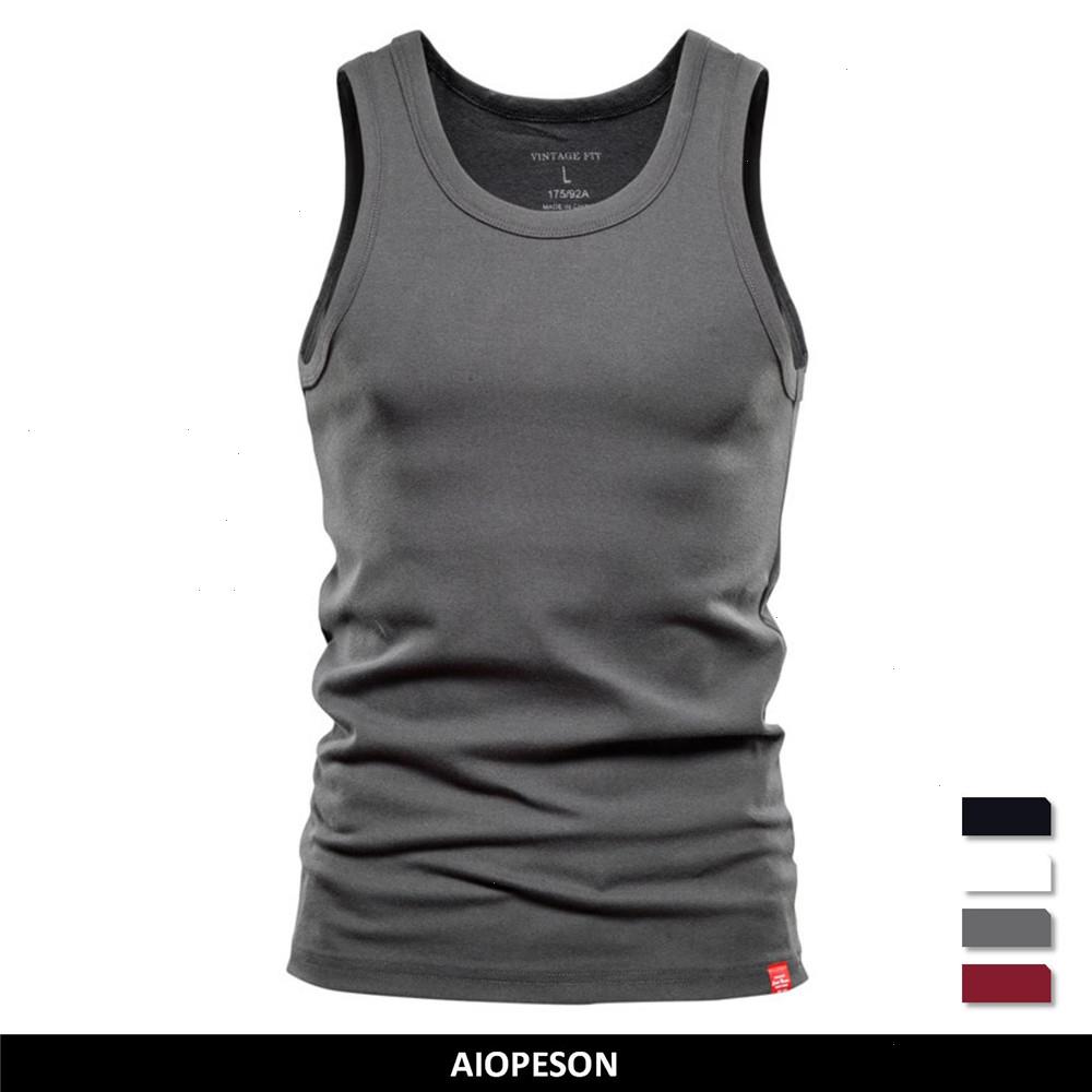 

Casual Slim Fit Mens Tank Tops Solid Color Quality 100 Cotton Gym Clothing Men Sporting Bodybuilding, White