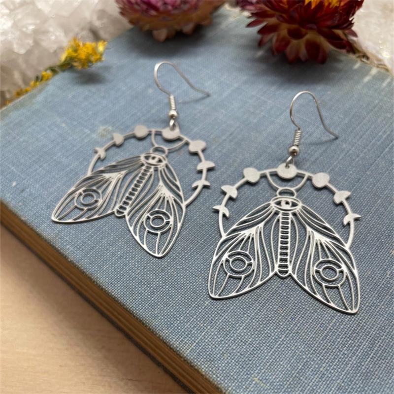 

Dangle & Chandelier Vintage Moon Phase Hollow Textured Moth Earrings Fashion Personality Women's Metal Party Gift Jewelry DropDangle