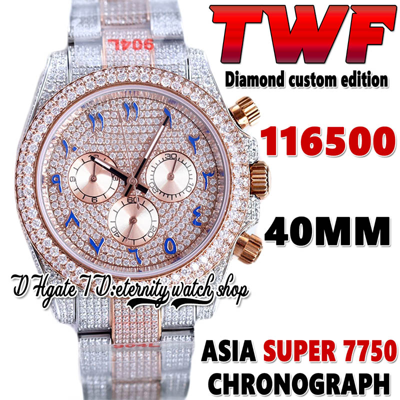 

2022 TWF V3 bf116515 ETA 7750 SA7750 Chronograph Automatic Mens Watch jh116595 Diamond Arabic Dial 904L Steel Iced Out Diamonds Two Tone Bracelet eternity Watches, Watch waterproof cost