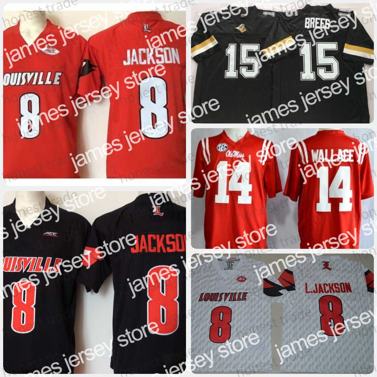 

James Man College Football 10 Chad Kelly Red Jersey 15 Drew Brees Black #8 Lamar Jackson White Dk Metcalf Jerseys, Man;as