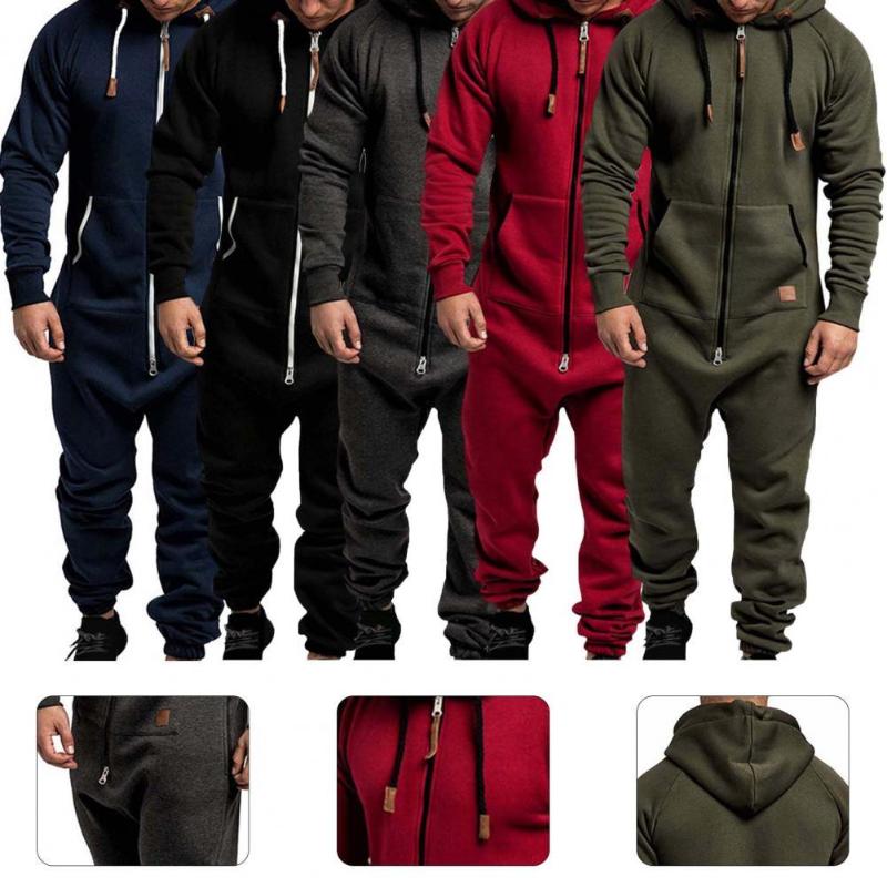 

Men's Tracksuits Onesies Zipper Jumpsuit Casual Plus Fleece Keep Warm Winter Clothing Thick Hoodie Long Sleeve Sweatpants For Outdoor, Army green