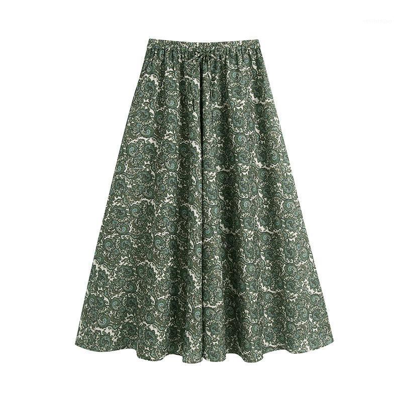 

Skirts Vintage Chic Paisley Skirt Women Summer 2022 Fashion Draped Ankle-legth Lady Elegant Pleated Long Female, As picture