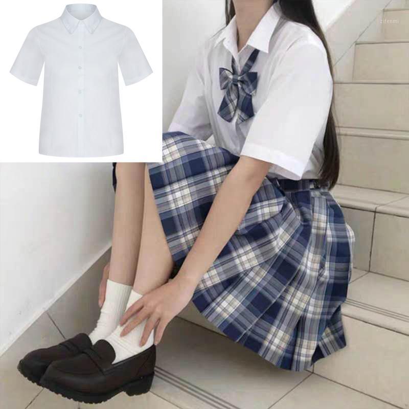 

Women's Blouses & Shirts Fashion Women Dresses White Shirt Short Sleeve Uniform Plaid Print Business Attire Casual Top Summer Dress Femme Ro, As pic