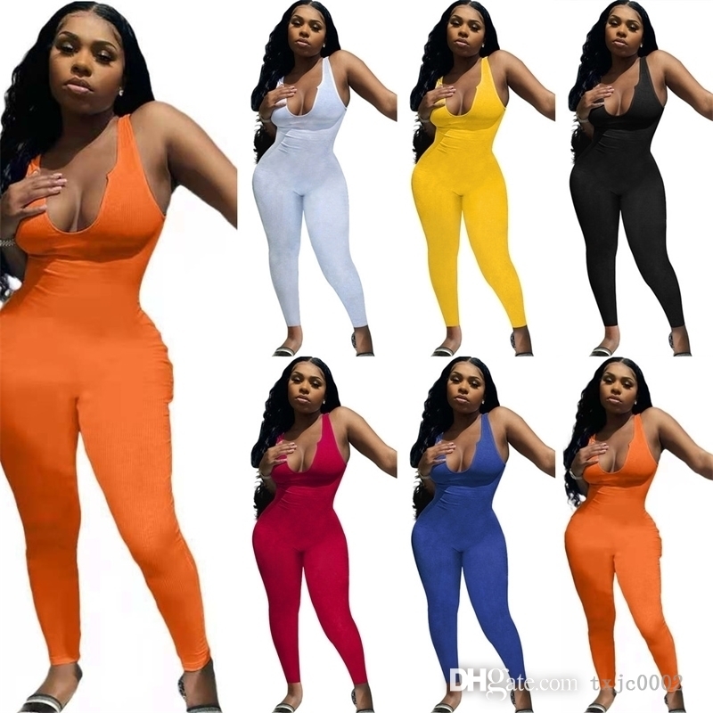 Sexy sans manches femmes concepteur combinaisons barboteuses été longues Onesies tricoté Pit Strip body dos nu une pièce pantalon