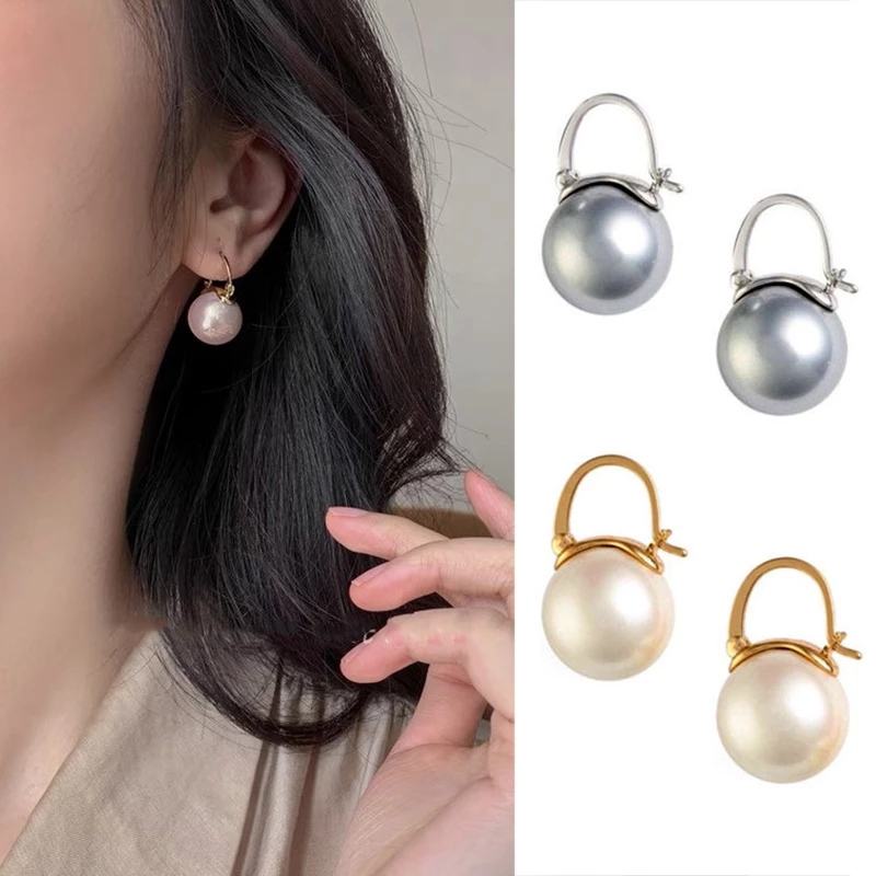

Simple Gold Color Pearl Hoop Earrings For Woman Korean Fashion Jewelry Wedding Girl's Jewelry Gifts Accessories