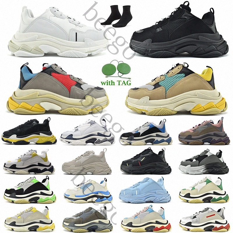 

17FW Pairs Triple S Clear Sole Mens Women running Shoes Crystal Bottom All White Black Green Pink Yellow Orange Rainbow Old Dad Shoe trainer for sneakers sneakers, Need box