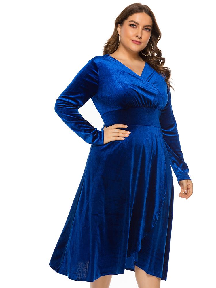

Plus Size Dresses Elegant Velvet High Waist Slim Fit Midi Dress Women Full Sleeve V-neck Split Casual Ladies Outfits Club VestidosPlus, Purple