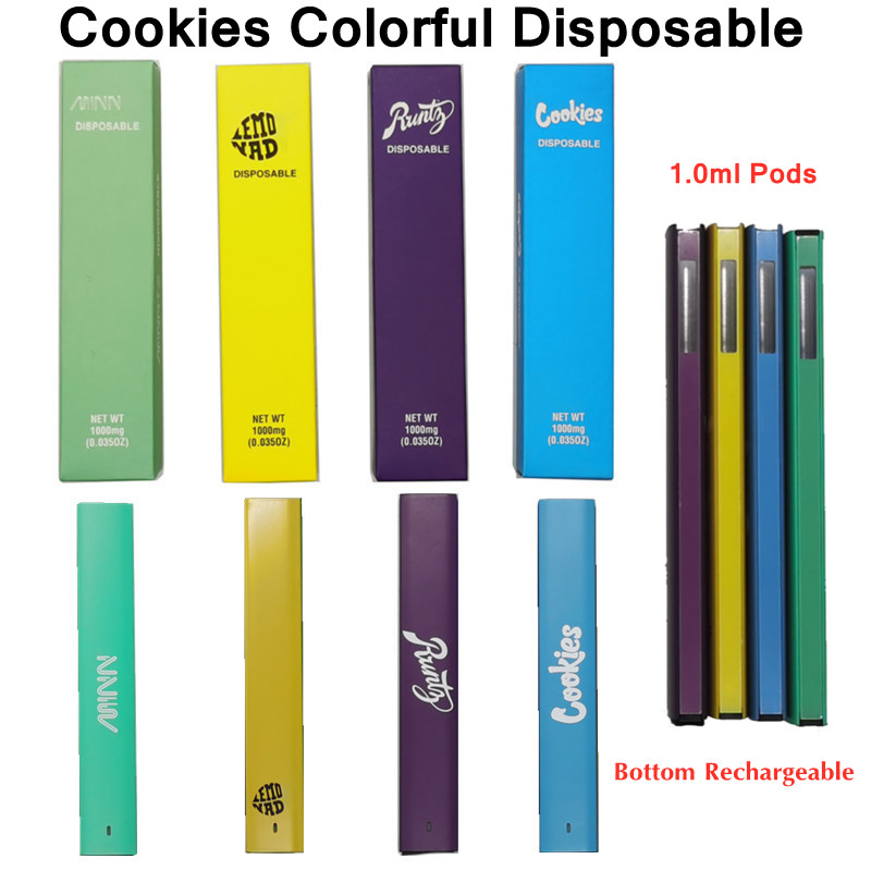 

Cookies Runtz Disposable Vape Pens Empty 1ml Pods 280mAh Rechargeable Battery Thick Oil view window Colored Starter Kits Vaporizer Vapes Pen with Packaging Boxes
