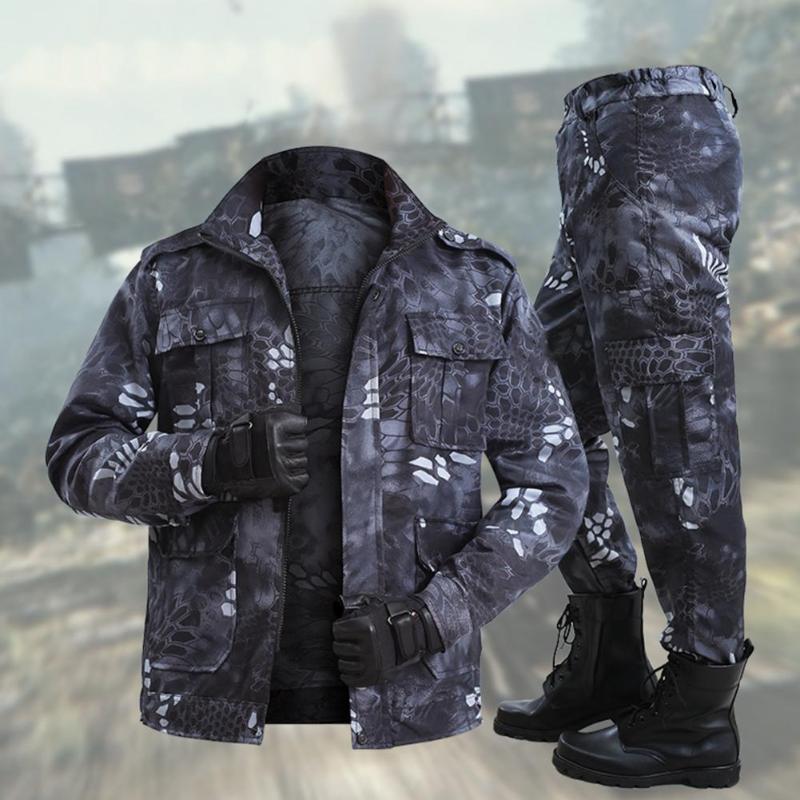 

Men's Tracksuits Pcs/Set Sports Suit Stylish Two-piece Set Coat Camouflage Epaulet Decor For TrainingMen's, Black