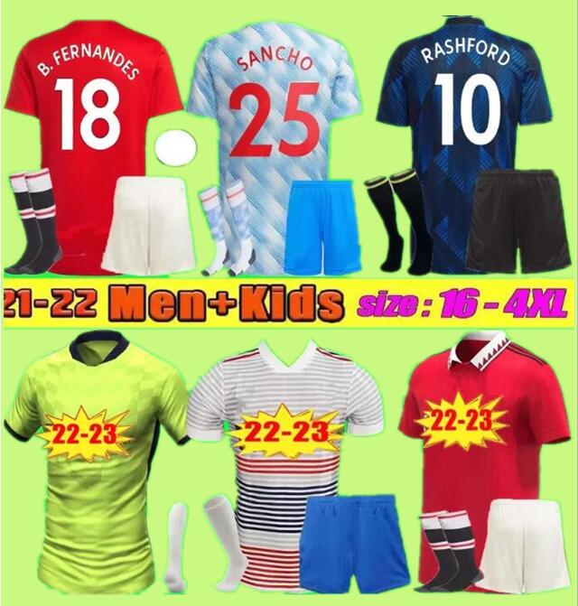 

21 22 23 SANCHO soccer jerseys Fans Player version MAN BRUNO FERNANDES POGBA RASHFORD football shirt UTD 2021 2022 men kids kit sets