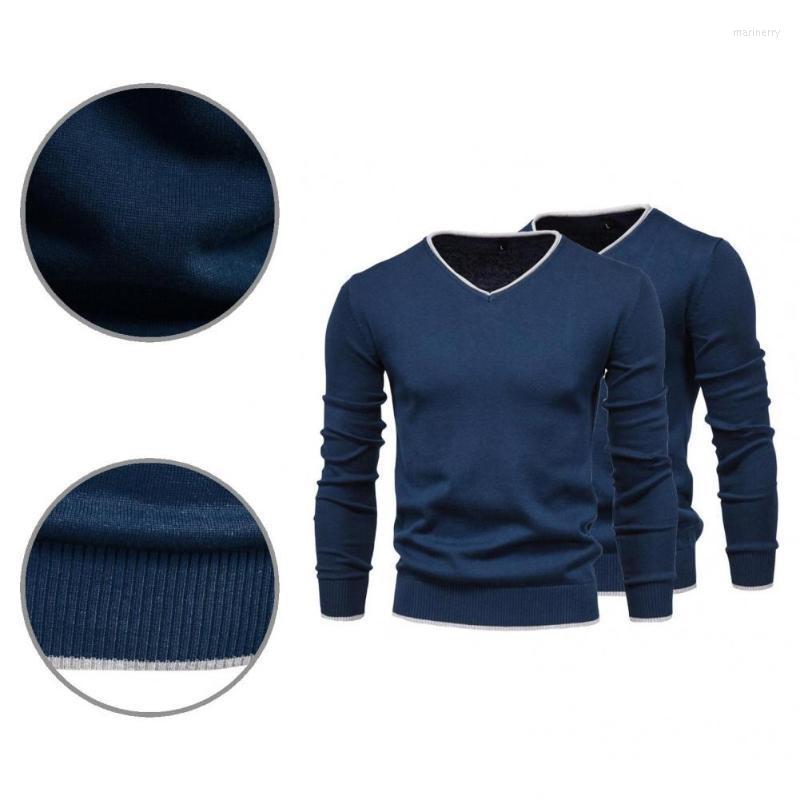 

Men's Sweaters Simple Men Sweater V Neck Windproof Pure Color Knitting Teenager JumperMen's Mari22, Navy blue