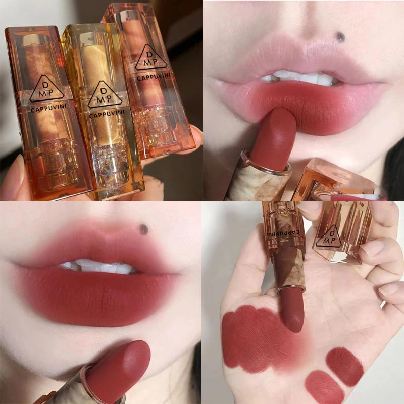 

Lip Gloss Matte Lipstick Amber Transparent Square Tube Waterproof Long Lasting Non-Stick Cup Tint Korean CosmeticsLip, 1pc 02