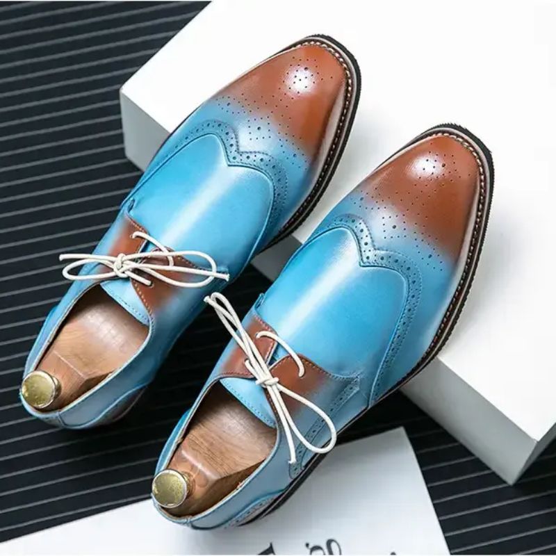 

Men Shoes PU Leather Mixed Color Business Dress Fashion Low Heel Lace Up Round Head Block Carved Gentleman British Style DH910, Clear