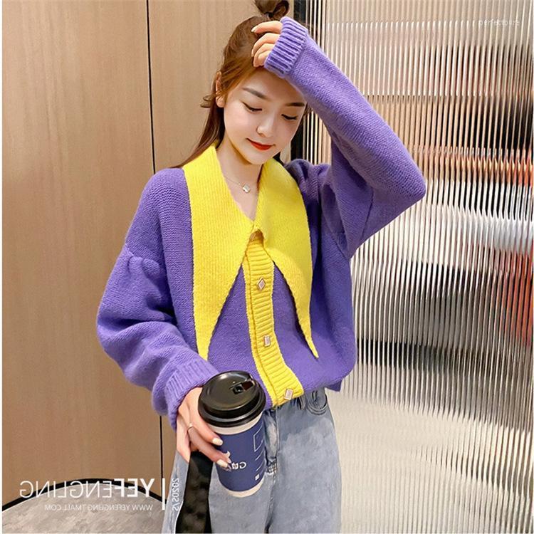 

Women's Knits & Tees Autumn Winter 2022 Women Casual Sweater Cute Kawaii Cardigans Long Collar Turn Down Knitting Coat Tops Pink Perf22, Purple