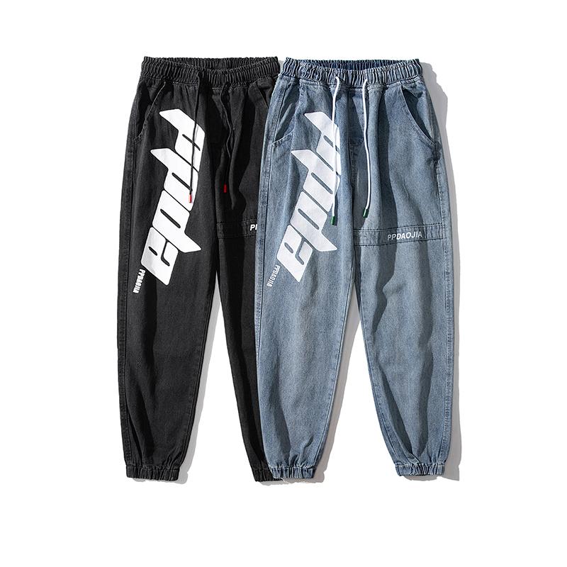 

Men's Jeans Baggy Letter Print Harem Mens Fashion Trends Hip Hop Clothing Teenage Distressed Denim Pants Oversized Harajuku StreetwearMen's, Black