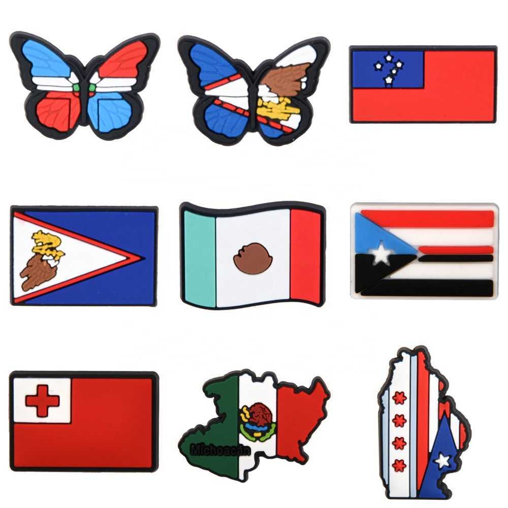 

World Flag Croc Shoe Charms for Gift International Flag Shoe Charm for Wholesale Mexican Flag Shoe Pins for Sandal Decoration