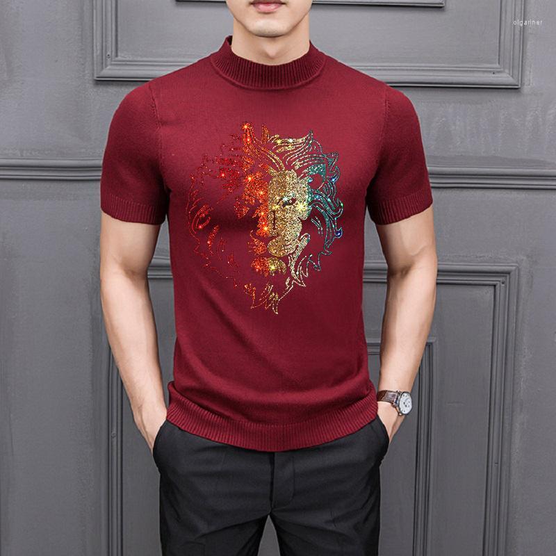 

Men's Sweaters Men's Turtleneck Sweater Color Animal Print Slim Short Sleeve Winter Base Knitted Exaggerated T-ShirtMen's Olga22, As shown asian size