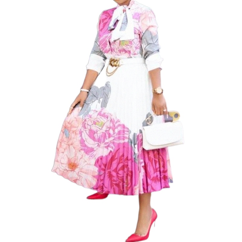 

casual Dresses 2022 Autumn Women Dress Fashion Floral Pullover Empire Long Sleeve African Ladies Fall Clothes For V5xy#, Pink
