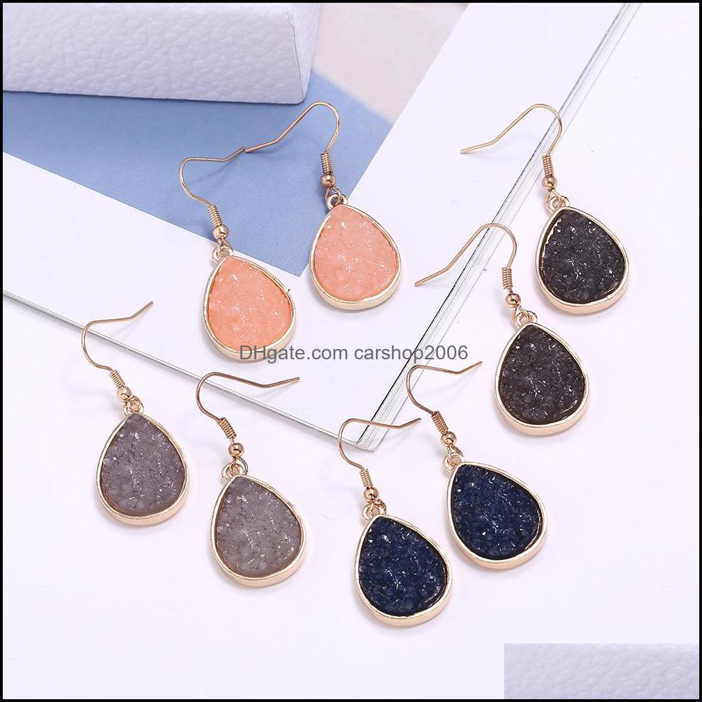 

Charm Resin Pink Green Blue Druzy Drusy Designer Earrings Waterdrop Charms Fashion Dangle Earring For Women Drop Delivery Dhseller2010 Dhp3T