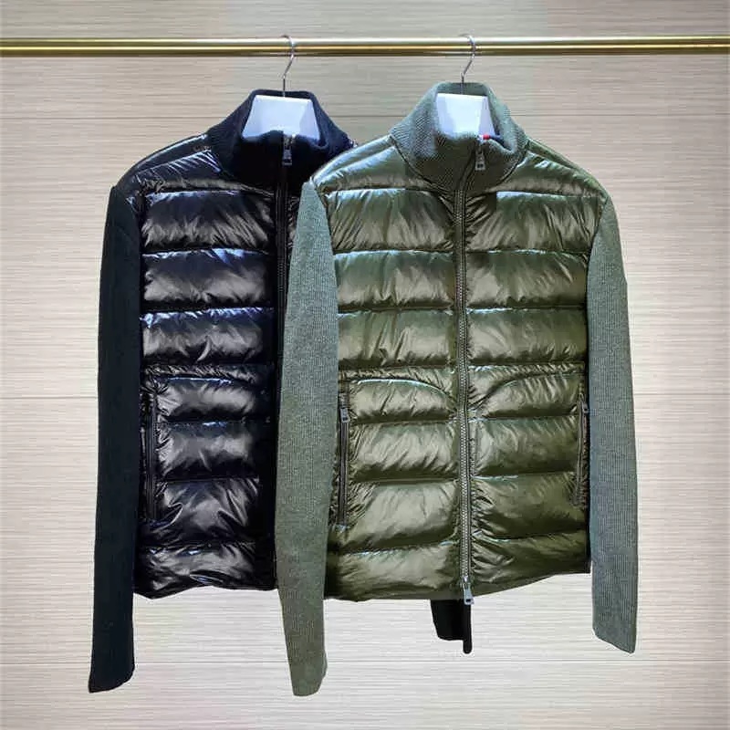 

2023 Winter Men Fashion Down Jackets Wool Knitted and 90% White Duck Down Padding Patchwork Zipper up Cardigan Man Autumn Coats, Black