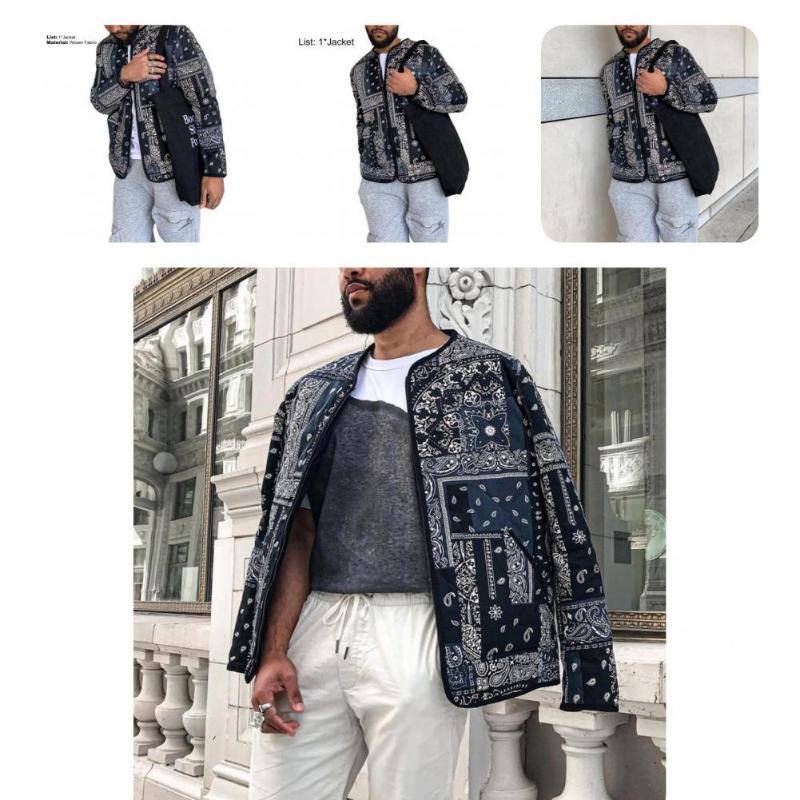 

Men's Jackets Cold Resistant All-matched Ethnic Style Cashew Nut Print Casual Jacket For Working, Black