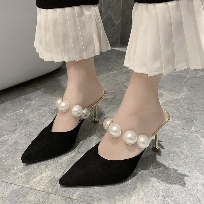 

Slippers Pearl Black Sandals Women Summer Shoes Woman Mules Heels 2022 Womens Outdoor Most Sold Products