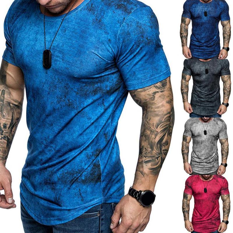 

Men's T-Shirts S Fashion Summer Men Slim Fits Tie Dye T-Shirt Round Neck Short Sleeve Tee Top, Grey