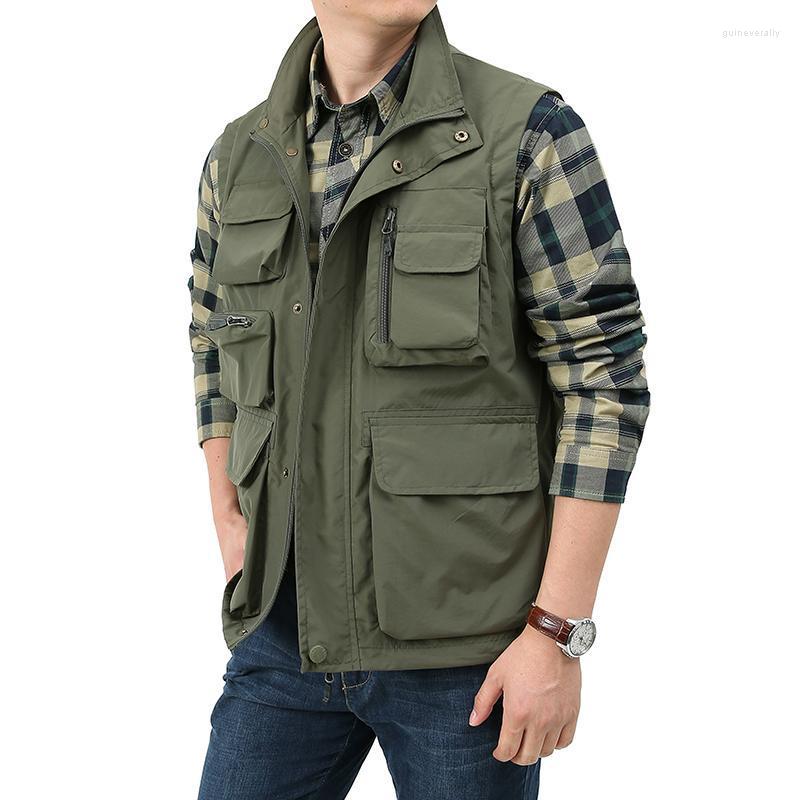 

Men's Vests Men Waistcoat Vest Jacket Many Pocket Male Sleeveless Coat 5XL Travel Outdoor Pographer Fishing Hiking Jackets Clothes Guin22, Green