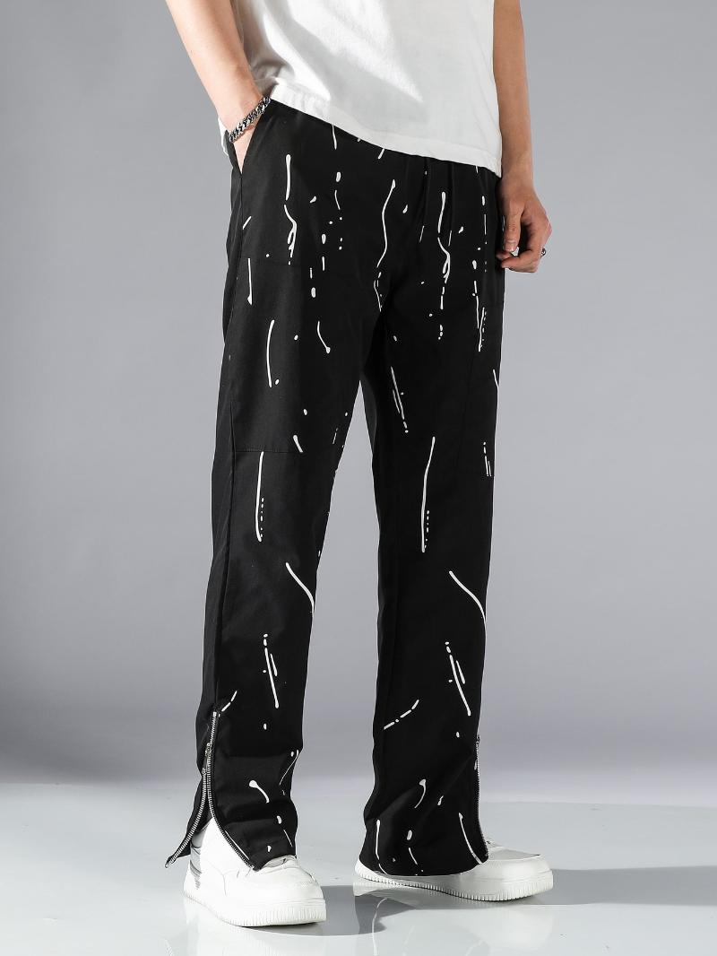 

Men' Pants Men Splash Ink Zipper Side PantsMen, Black