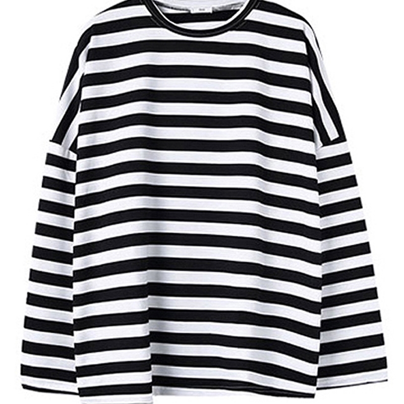 

oversized t shirt spring Autumn Women harajuku Striped T-shirt Korean Casual full Sleeve O-Neck T-Shirts ulzzang Femme black Top 220321, Xian 181