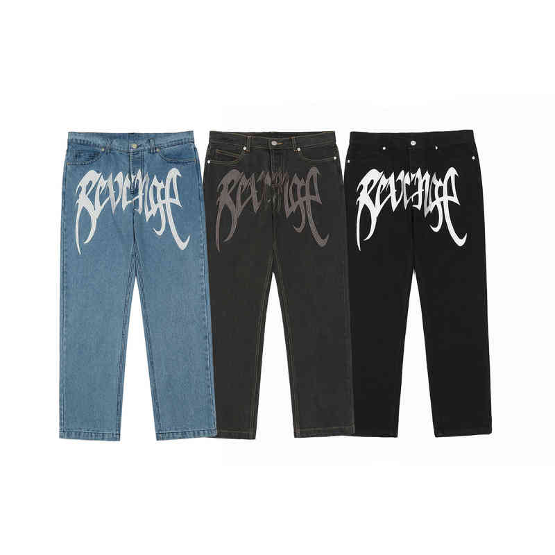 

Men' Jeans Correct version of revenge high street hip hop XXX million needle embroidery jeans casual pants straight, Black and white