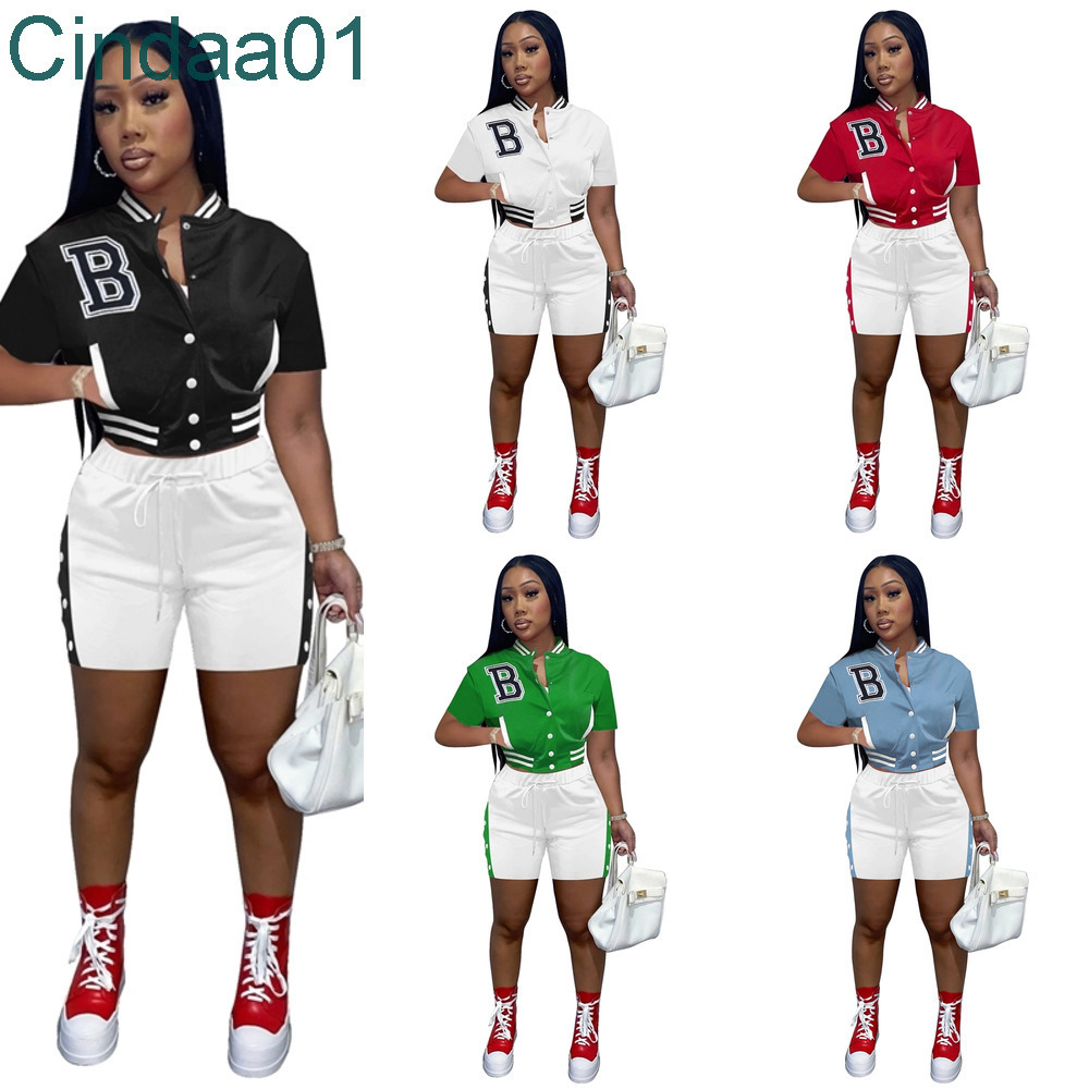 Womens Summer Tracksuits Two Piece Set With Pocket Buttons Designer Baseball Uniform Jackets Sweatsuits Joggers Pants Varsity Suits