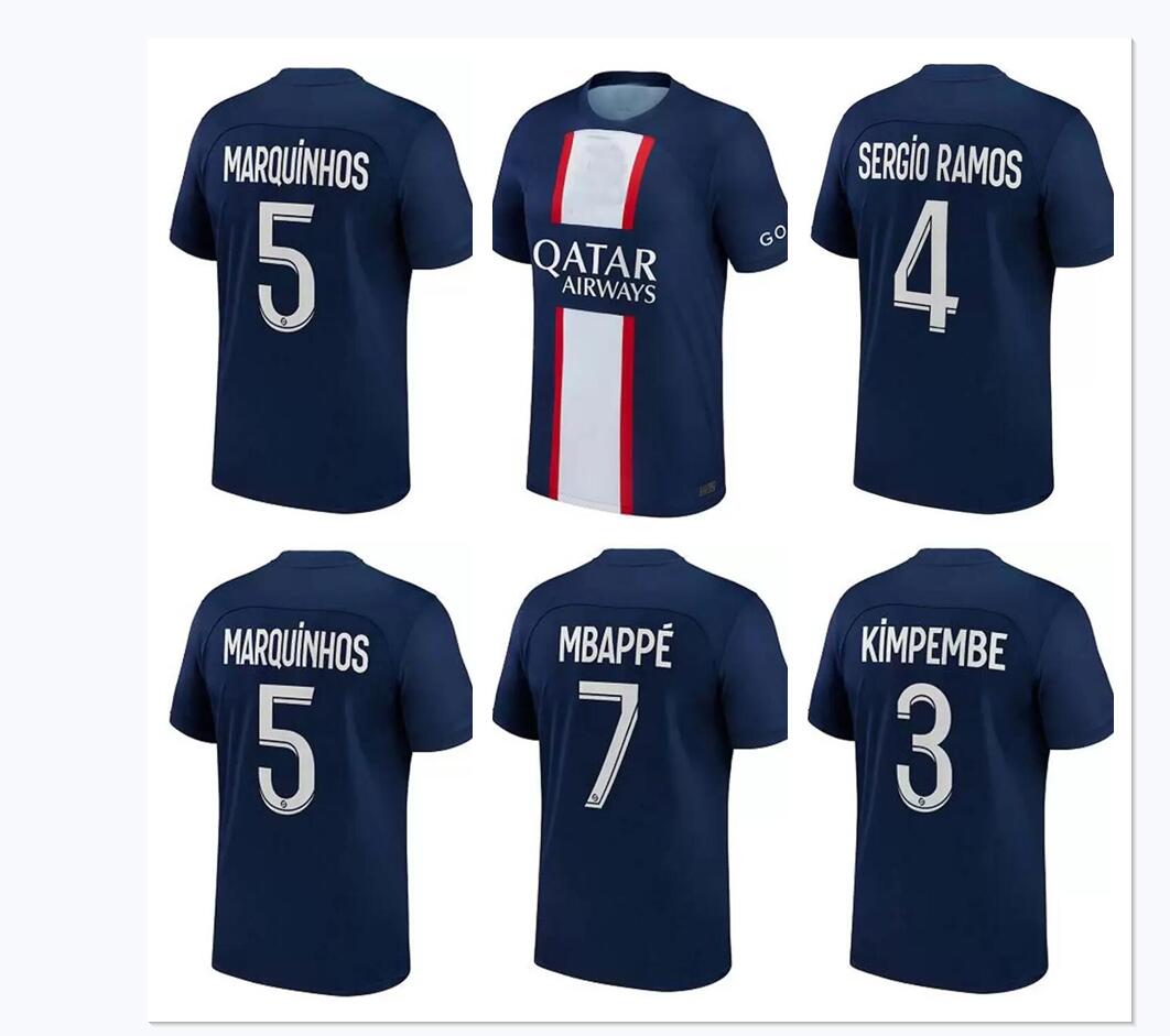 

XXXL 4XL MBAPPE HAKIMI PLAYER #30 soccer jersey SERGIO RAMOS 22 23 Maillots de football 2022 2023 MARQUINHOS VERRATTI men kit shirt uniforms maillot foot third 3rd, Blue