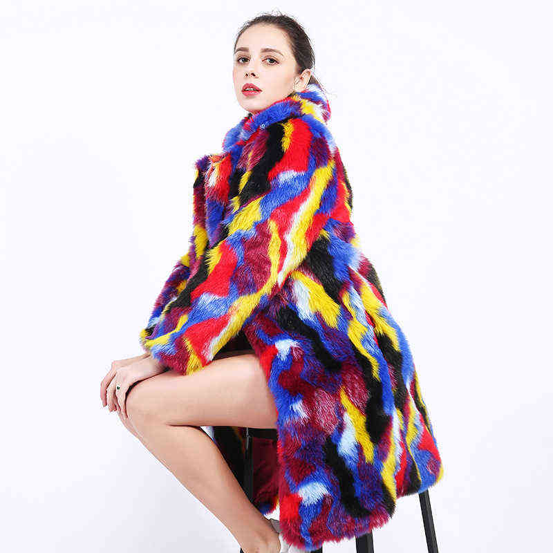 

TUHAO Famale Coats 4XL 3XL PLUS SIZE Winter Women Long Colourful Faux Fur Coat Oversize Thick Warm Fur Spliced Coat LQ288 T220810, As picture