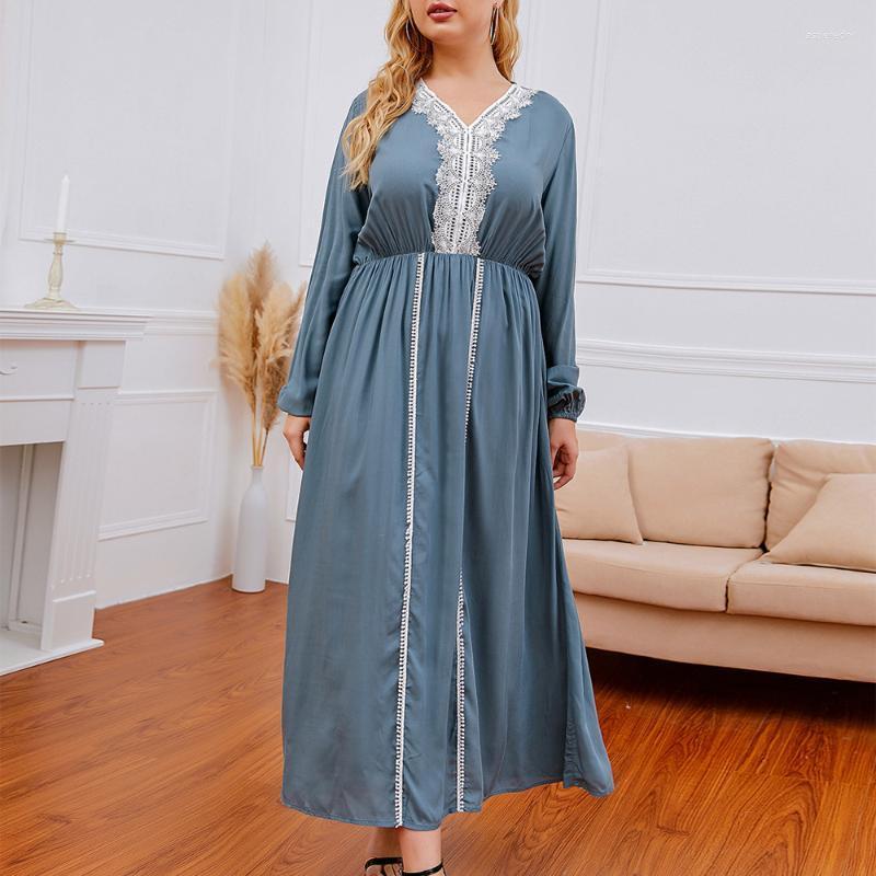

Plus Size Dresses Spring Autumn Dress Women Lace V Neck Long Sleeve Solid Casual Maxi Clothing Jasp22, Blue